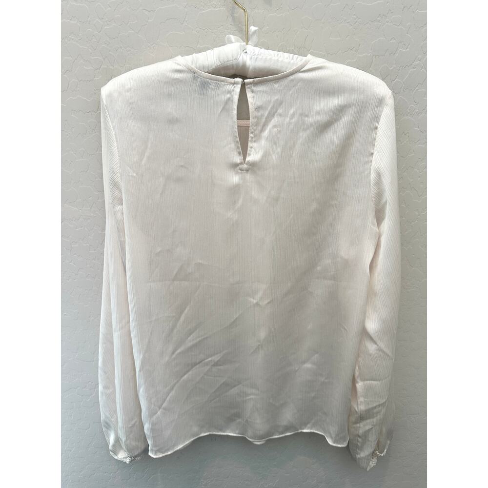 EXPRESS | Ivory Cream Silky Long Sleeve Blouse Top | Medium - Picture 4 of 6